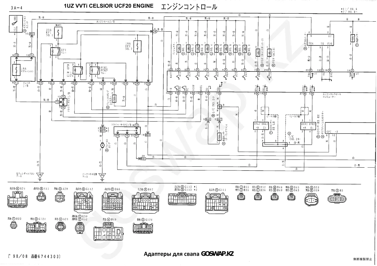 Wiring diagram 1UZ VVTi · Toyota Celsior UCF20 — page 1 of 7