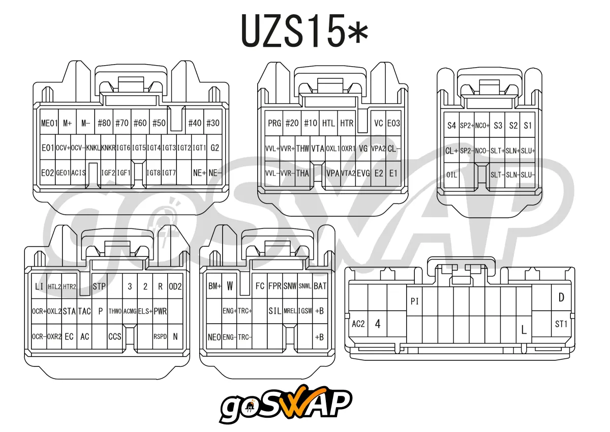 Распиновка ЭБУ 1UZ VVTi · Toyota Crown Majesta UZS151 / 155 / 157 — лист 1 из 1