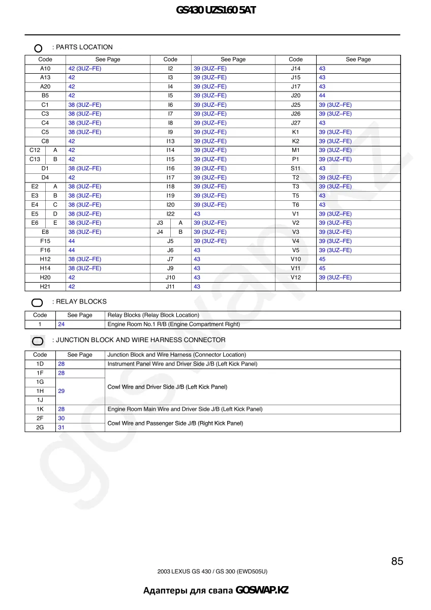 Wiring diagram 3UZ 5AT · Lexus GS430 UZS160 — page 12 of 38