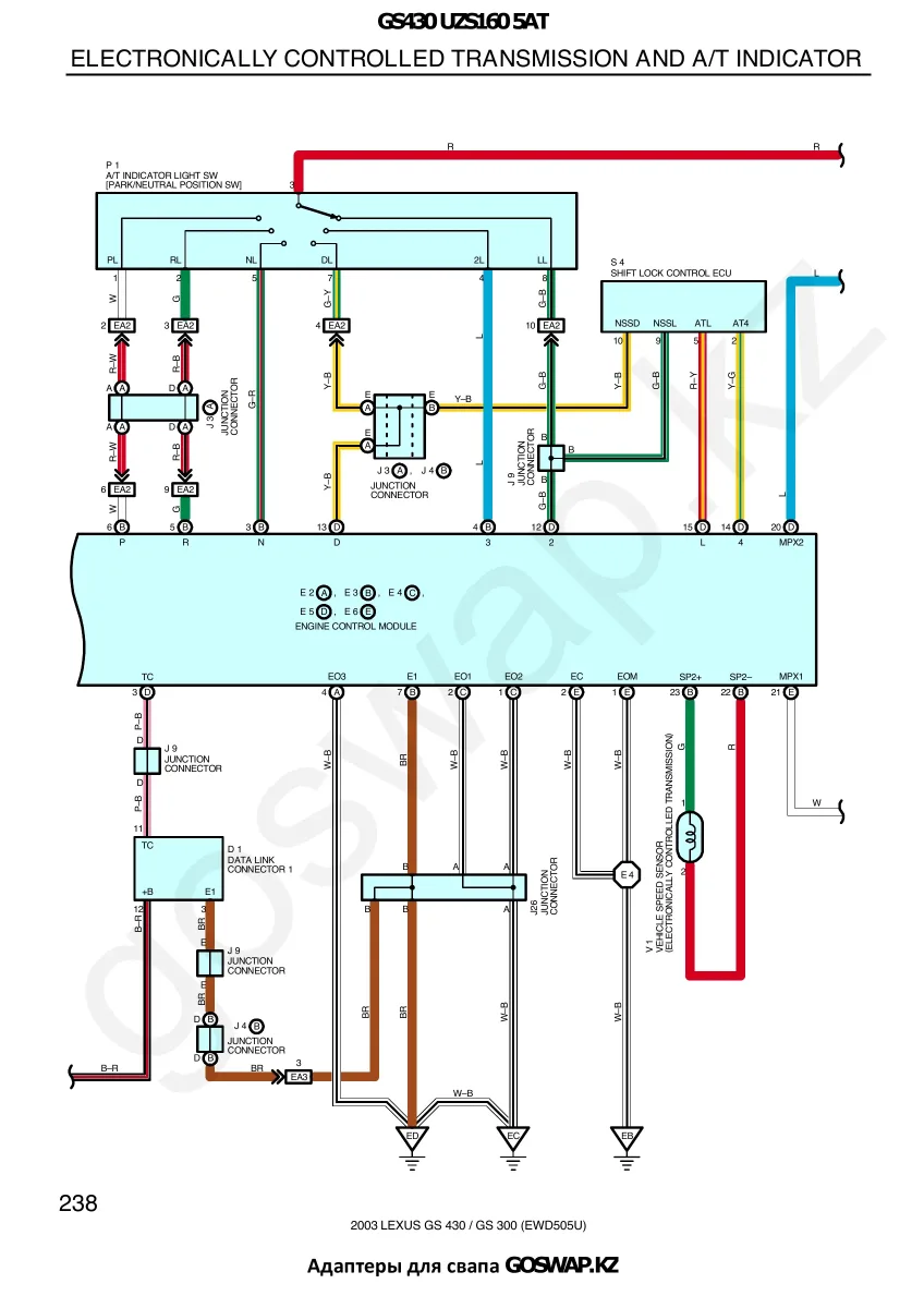 Wiring diagram 3UZ 5AT · Lexus GS430 UZS160 — page 16 of 38