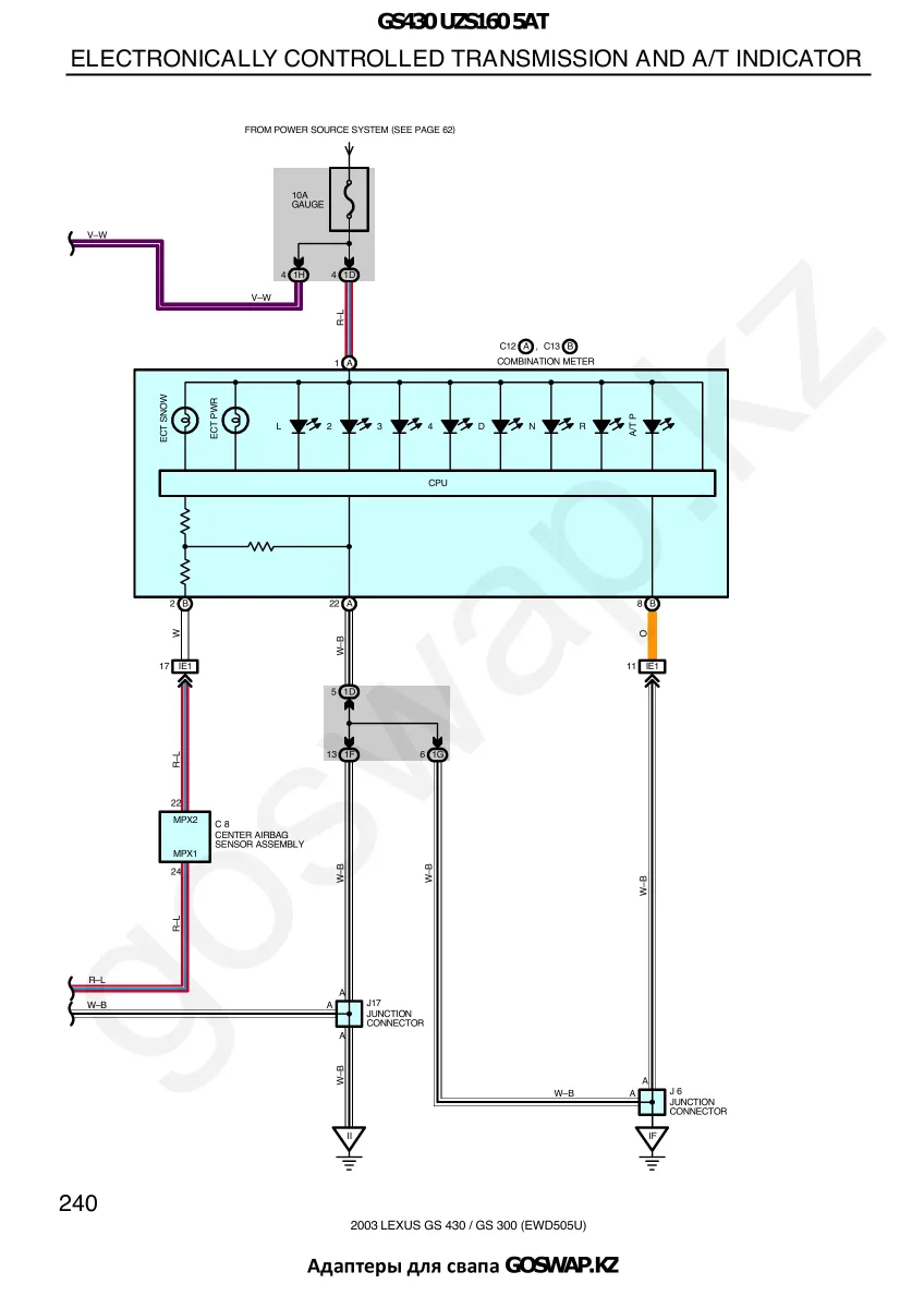 Wiring diagram 3UZ 5AT · Lexus GS430 UZS160 — page 18 of 38
