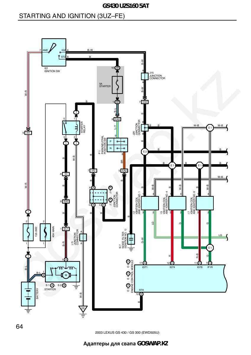 Wiring diagram 3UZ 5AT · Lexus GS430 UZS160 — page 26 of 38