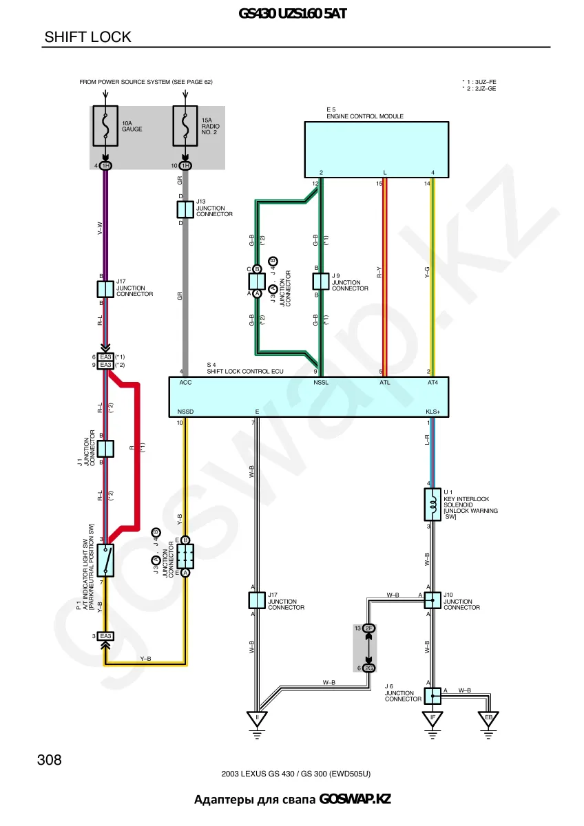 Wiring diagram 3UZ 5AT · Lexus GS430 UZS160 — page 37 of 38