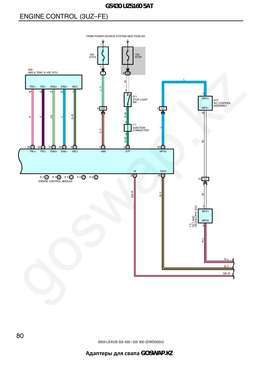 Wiring diagram 3UZ 5AT · Lexus GS430 UZS160 — page 7 of 38